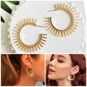 2/$30🌵 Gold Spike Large Hoop Circle Earrings Statement Jewelry Gift Punk NEW